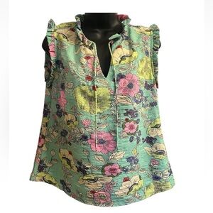EsQualo Floral Sleeveless Tie
Resort Island Green Pink Women's 
Top Sz 4